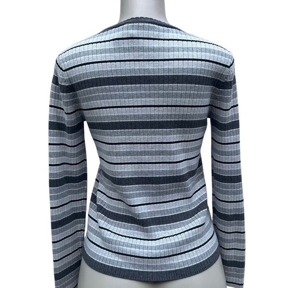 Liz Claiborne Lizsport Sweater Womens Medium Gray Striped Ribbed Stain Resistant - Picture 5 of 12